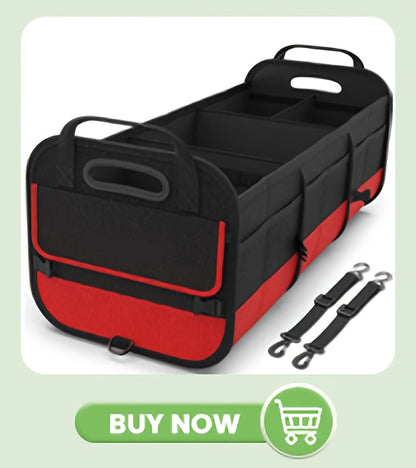 Car Trunk Organizer, 95L Foldable 4-Compartment Bin with Two Retractable Straps and Divider Set