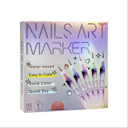 Nail Art Pens Set 12 Colors Quick Dry 3D Doodle Dot Stitching Nail Art Pen Kit – DIY Nail Design Tools