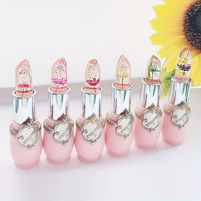 Lip Balm emaymei 6-Piece Flower Jelly Stick Set with Clear Gloss Texture and Pink Gift Box