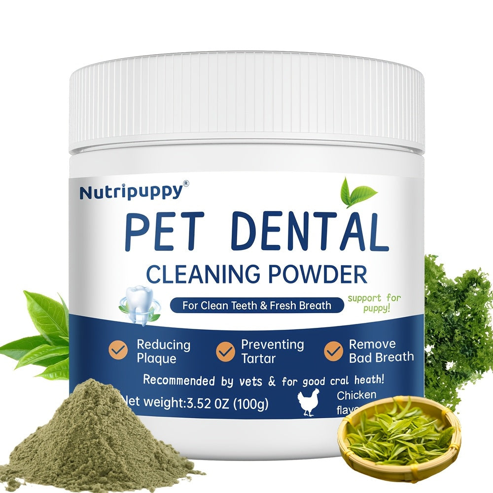 Pet Dental Powder for Dogs & Cats – Plaque Remover, Bad Breath Freshener & Tooth Cleaning Powder, No-Brush Oral Care Solution, 100g
