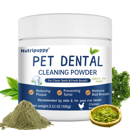 Pet Dental Powder for Dogs & Cats – Plaque Remover, Bad Breath Freshener & Tooth Cleaning Powder, No-Brush Oral Care Solution, 100g