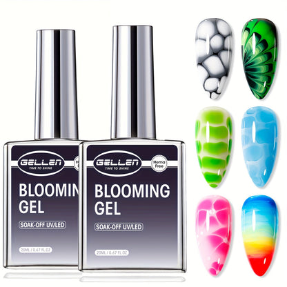 Clear Blooming Nail Art Gel Two-Bottle Set with 20ml Brush-Cap Bottles for Marble, Floral and Tie-Dye Designs