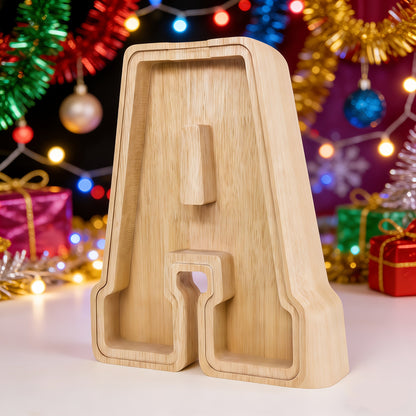 Alphabet Letter Piggy Bank A-Z Wooden Coin Bank Large Capacity Transparent – Personalized Savings Box for Kids | Back to School