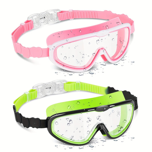 Youth Swimming Goggles with 5.51-Inch Clear Lens Frame, 18.8-25-Inch Adjustable Strap and Green or Green-Pink Options