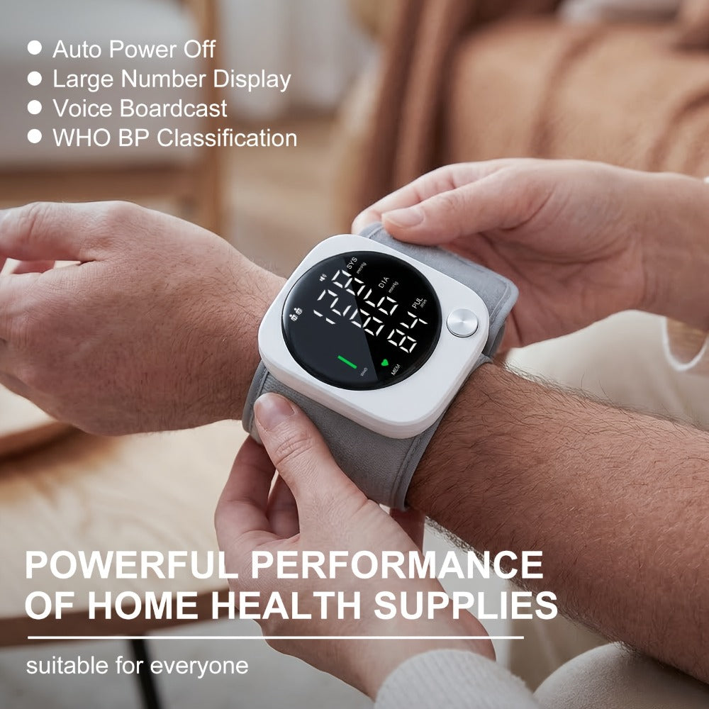 Blood Pressure Monitor for Wrist, USB-Rechargeable LCD Device with Voice and Dual-User Memory