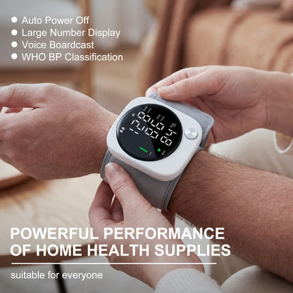 Blood Pressure Monitor for Wrist, USB-Rechargeable LCD Device with Voice and Dual-User Memory
