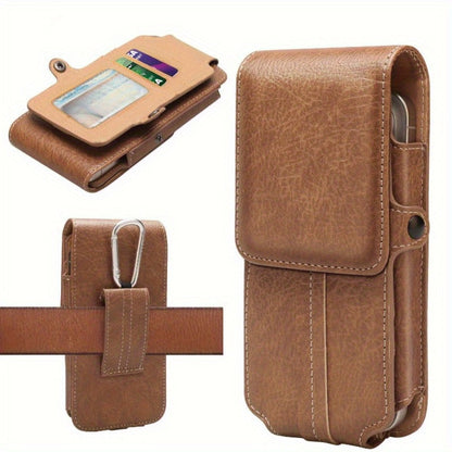 Phone Holster Belt Clip PU Leather Universal Waist Pouch 5.2–7.2 Inch – Vertical Carry Case with Metal Clip & Belt Loop for iPhone 16 15 14