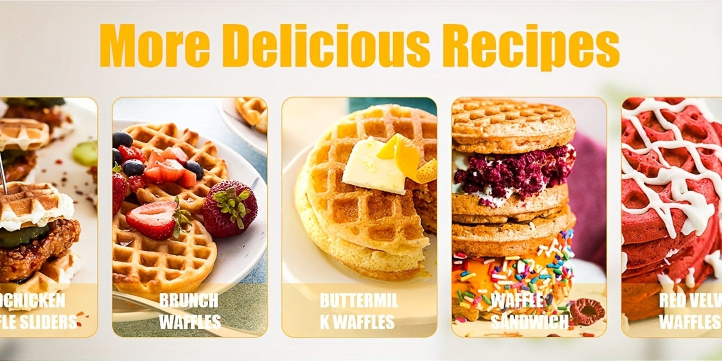 Mini Waffle Maker Machine Makes 8 Bite-Sized 2-Inch Waffles, Dual Non-Stick Aluminum Plates, Cool-Touch Handle