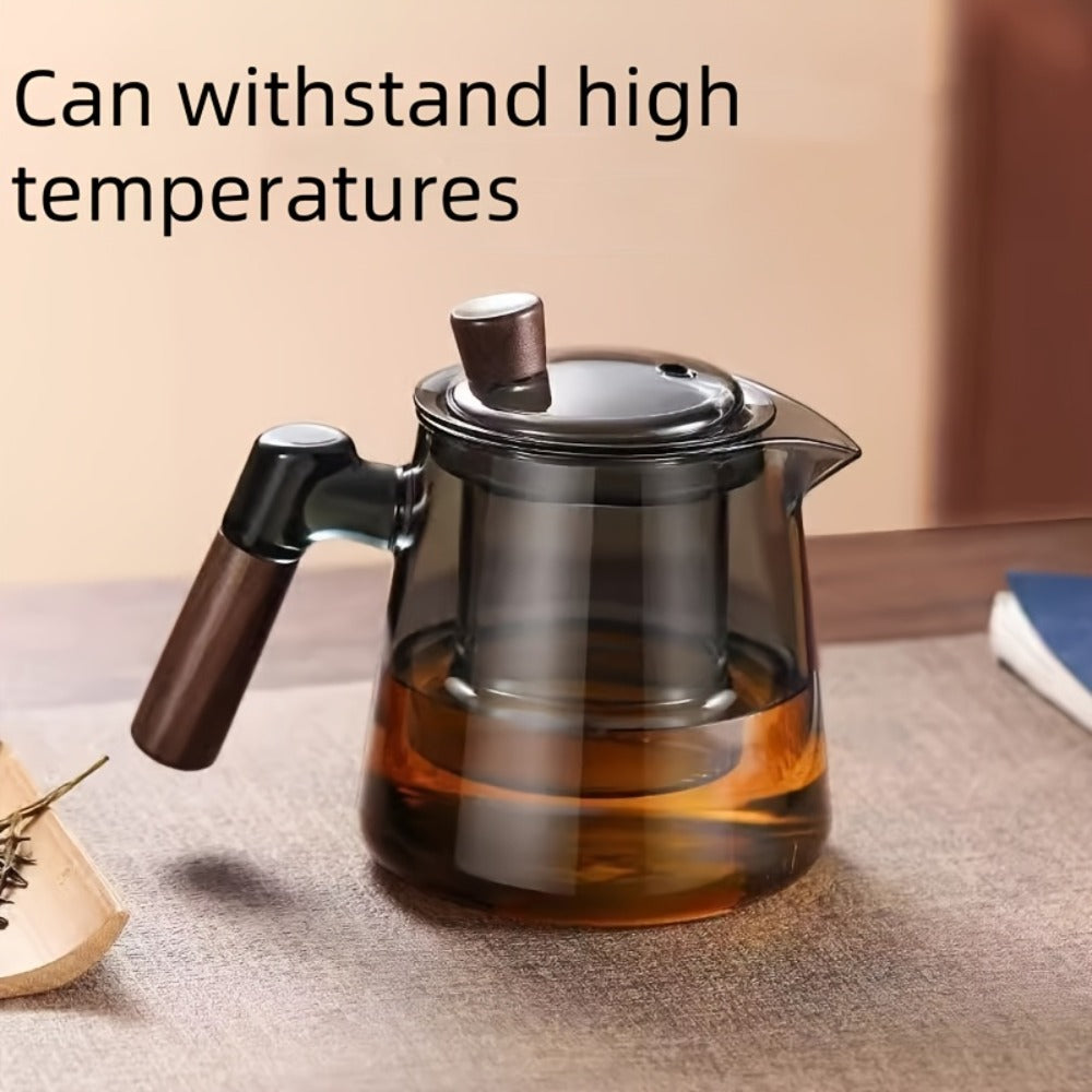 Glass Teapot with Filter 650ml - Stovetop Safe Tea and Coffee Pot with Handle, Tea Water Separator