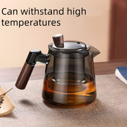 Glass Teapot with Filter 650ml - Stovetop Safe Tea and Coffee Pot with Handle, Tea Water Separator