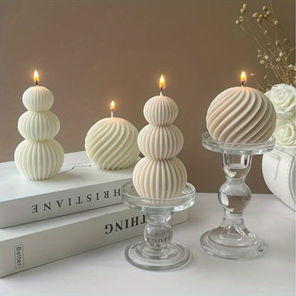 Ribbed Sculptural Candle in Single-Sphere or Three-Ball Form with Two Fragrance Selections
