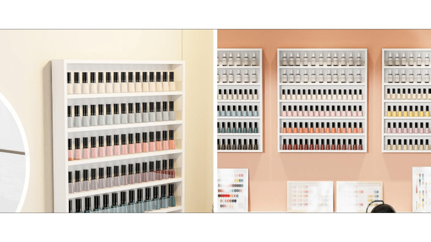 Wall Mount Nail Polish Rack Organizer 6 or 10 Tier with Acrylic Baffle Salon Display Shelf for Gel Polish