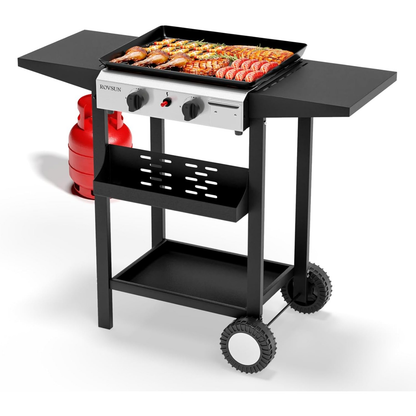 Flat Top Griddle Propane Tabletop 2 or 4 Burner, 20000 BTU Portable Gas Grill with Nonstick Enamel Tray