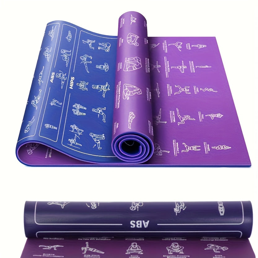 Yoga Mat with 75 Yoga Pose Illustrations & Side Storage Bag – Non-Slip Extra Thick Flexible Durable Exercise Mat for Beginners Men Women