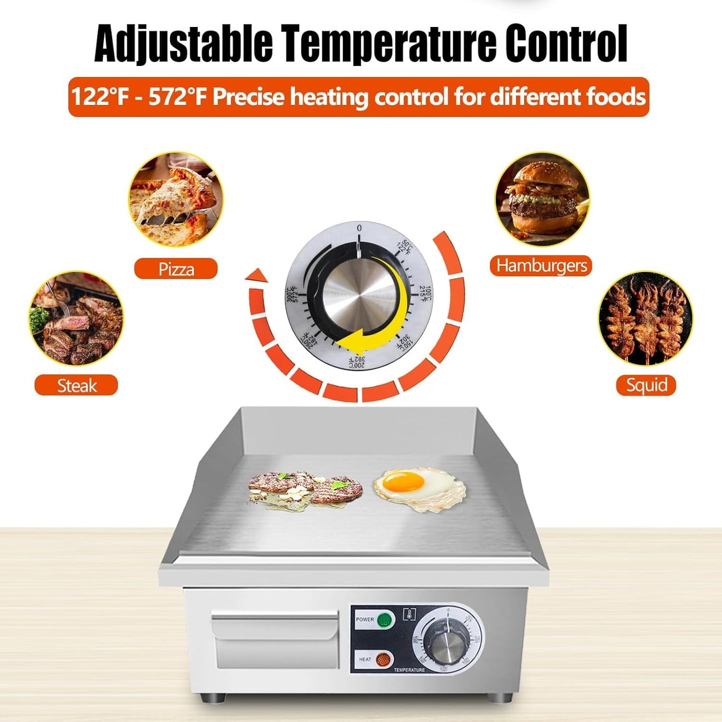 Electric Flat Top Grill 14"/22", Commercial Teppanyaki Griddle, Non-Stick Cast Iron Cooking Surface