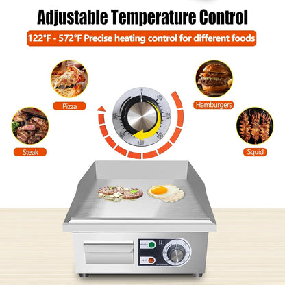Electric Flat Top Grill 14"/22", Commercial Teppanyaki Griddle, Non-Stick Cast Iron Cooking Surface