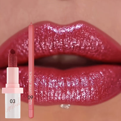 Lip Gloss Set by Pudaier with Matching Lip Liner, Glitter Finish and 10 Retained Color Pairings