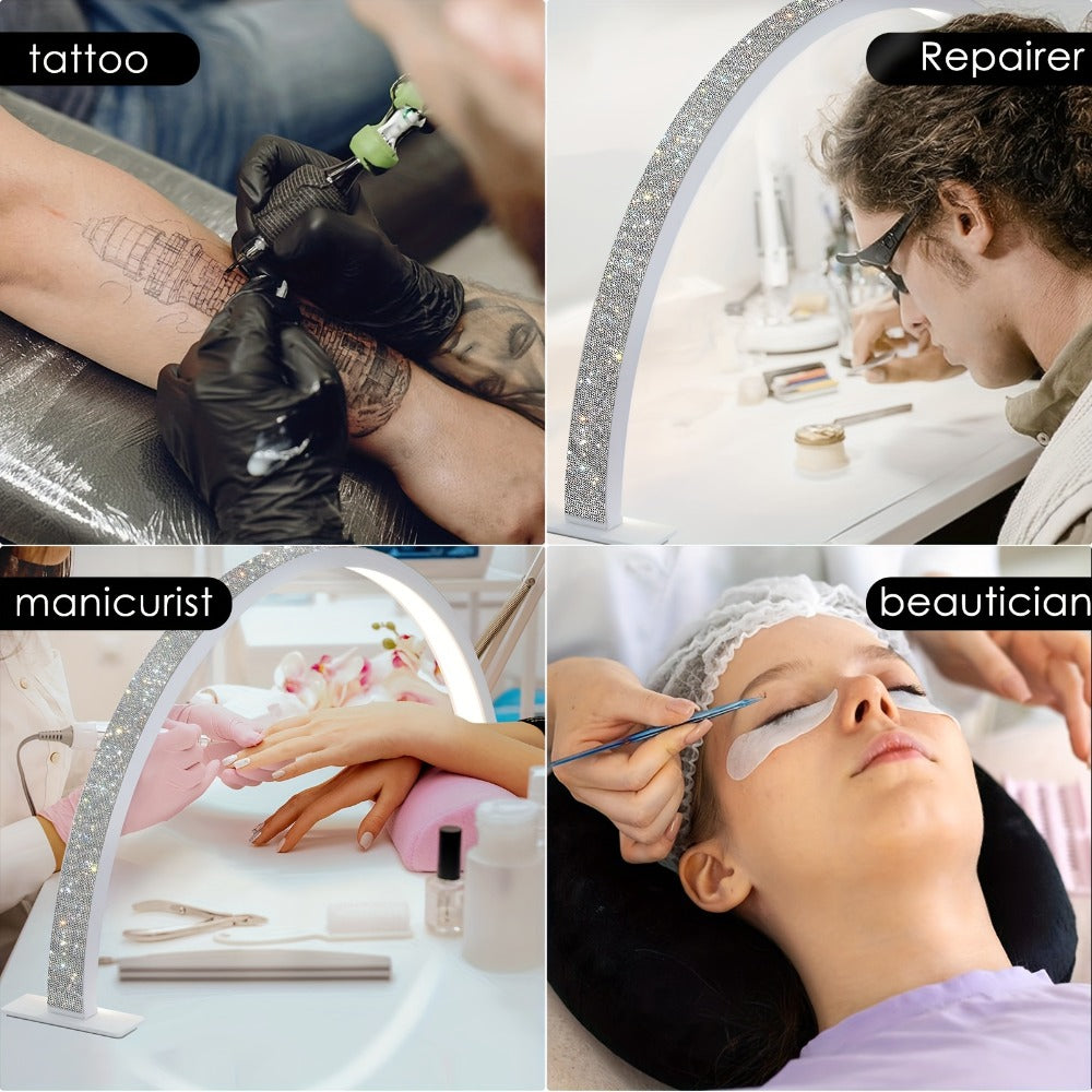 Nail Studio Lamp 29-Inch LED Half-Moon Desk Light with Three Color Temperatures and Adjustable Brightness for Nail Work