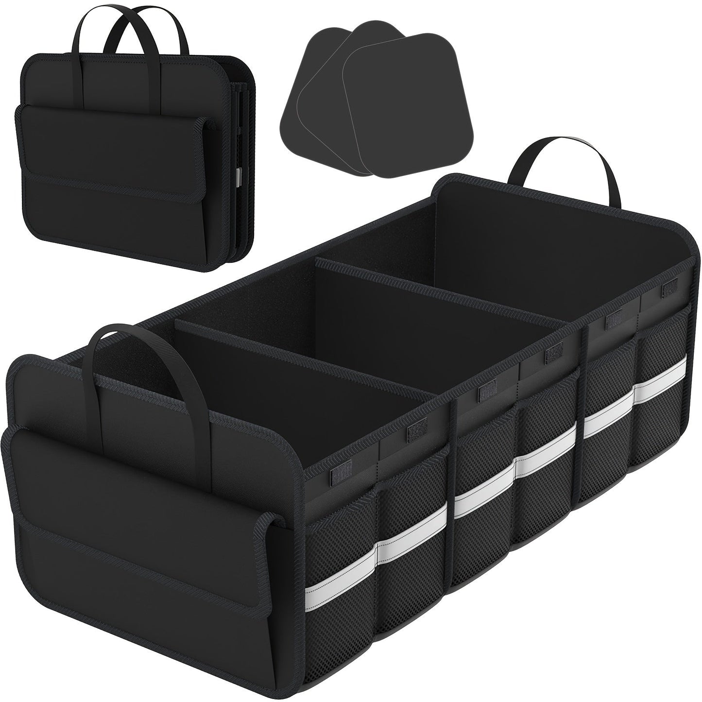 Car Trunk Organizer, 67L Foldable Multi-Compartment Bin with Carry Handles and Pink or Black Color Options