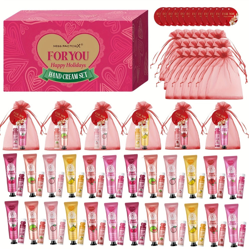 Wedding Party Favor Beauty Gift Set 96pcs, Bulk Women's Gift Box with Hand Cream, Lipstick, Red Bag & Card