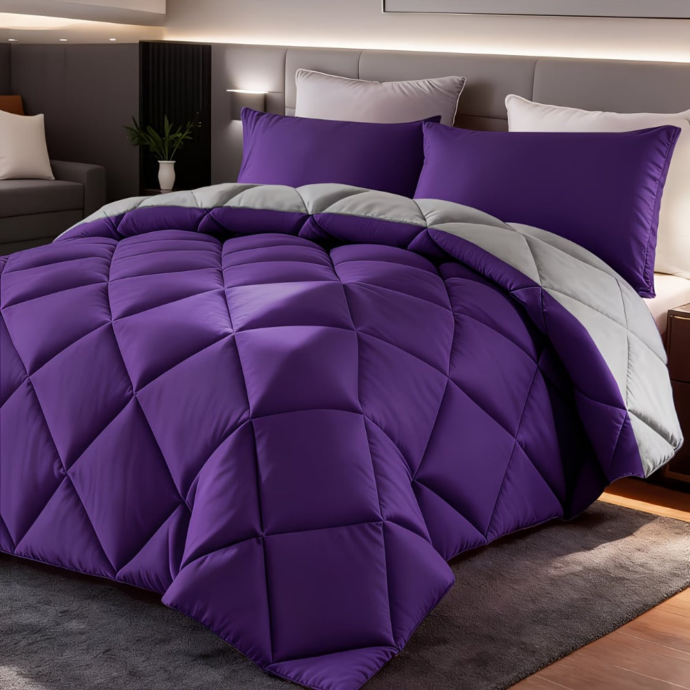 Comforter Set 2-3 Piece Rhombus Grid Luxury – Soft Lightweight Breathable Oversized Bedding Set with Pillowcases