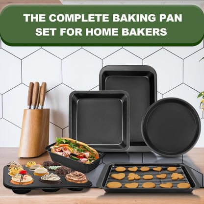 Baking Pan Set Nonstick Carbon Steel Cookie Sheets Roasting Pans Round Cake Muffin Pizza for Home Cooking, Dining and Outdoor Meals