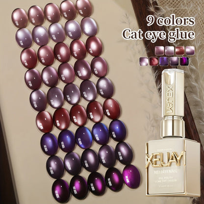 Purple Cat Eye Magnetic Gel Polish Set 9 Colors UV LED Soak Off | 3D Light-Shifting Effect 0.51oz Each Long Lasting Chip-Free | Salon & Home