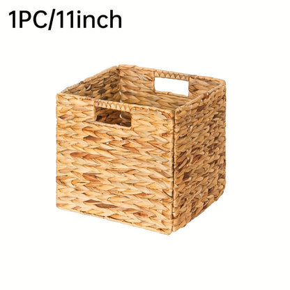 Storage Baskets, Foldable Water Hyacinth Cube with Handles, 11 x 11-Inch, 1- to 4-Pack Options