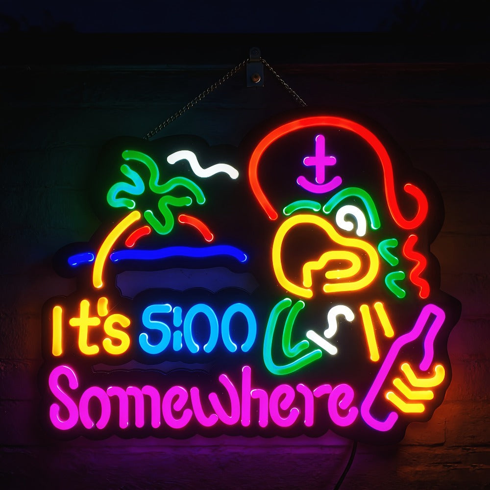 Neon Light Sign Beer O'Clock It's 5 O'Clock Somewhere Bar Sign LED Wall Decor for Man Cave Home Bar Pub Game Room Party Birthday Bedroom