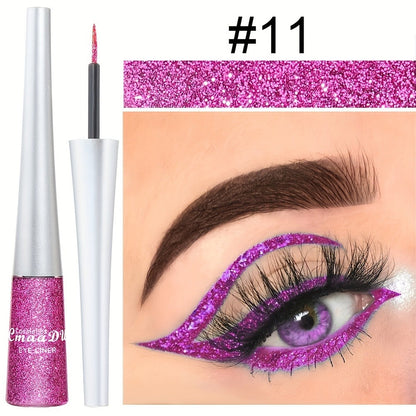 Glitter Liquid Eyeliner Set 16 Colors Waterproof Shimmer Metallic Eye Liner Pen Kit – Long-Lasting Smudge-Proof Sparkle Eye Makeup for Party