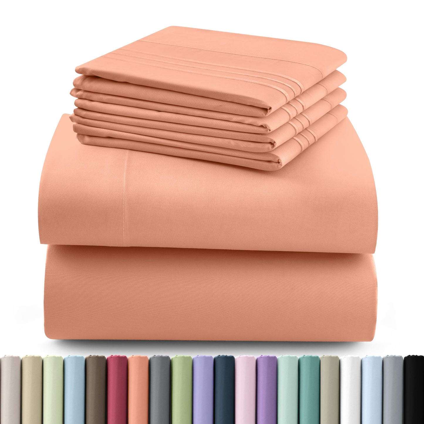 Fitted Sheet Set 6-Piece Brushed Polyester Deep Pocket Bed Sheets 20 Colors Hotel Luxury Bedding with Embroidered Pillowcases