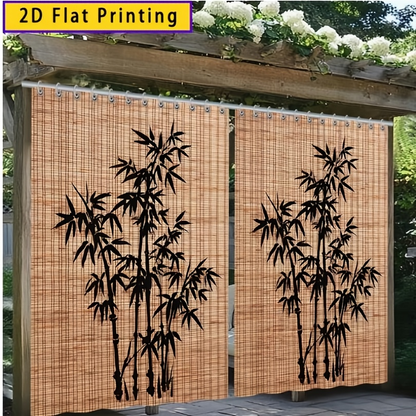 Blackout Curtains Chinese Bamboo Pattern Privacy Panels for Patio Balcony Garden Courtyard Tea Room Outdoor Indoor Minimalist Zen Decor