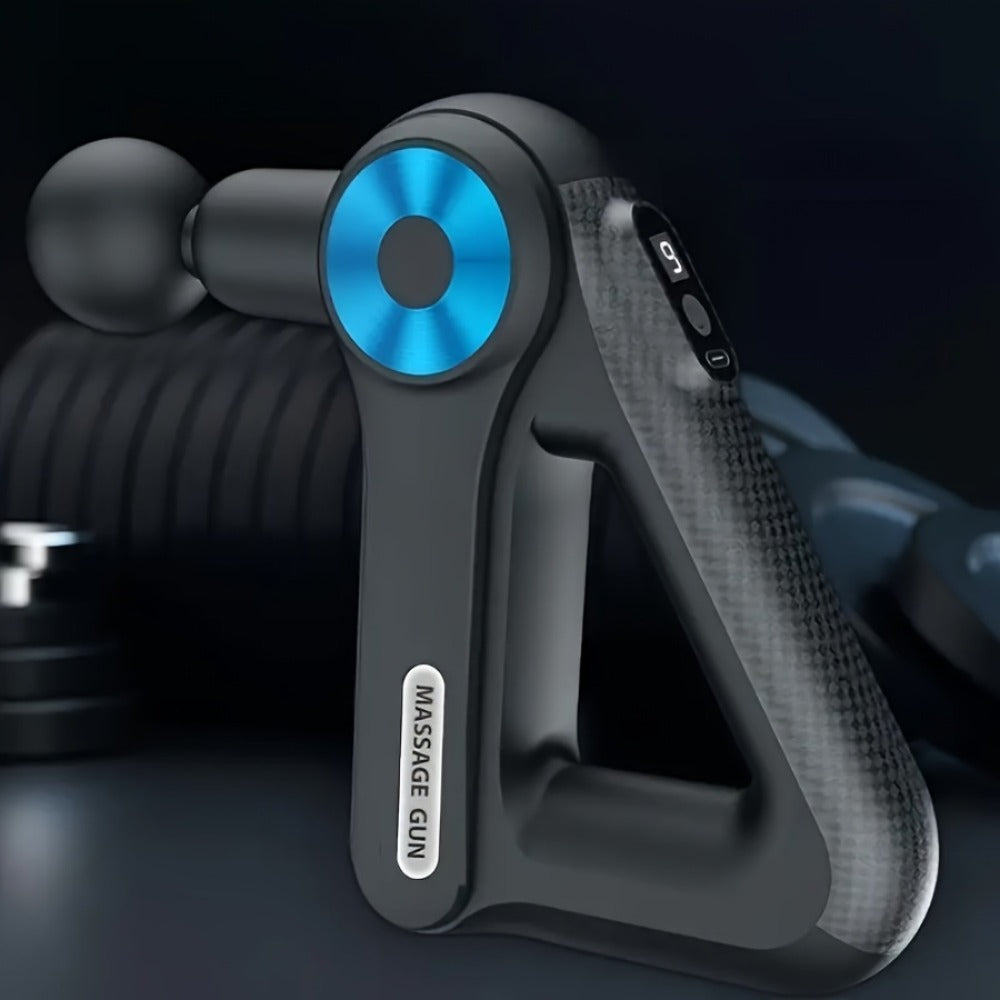 Triangular-Grip Massage Gun with Nine Attachments, Nine Gear Positions and Blue-Black or Gold-Black Finish