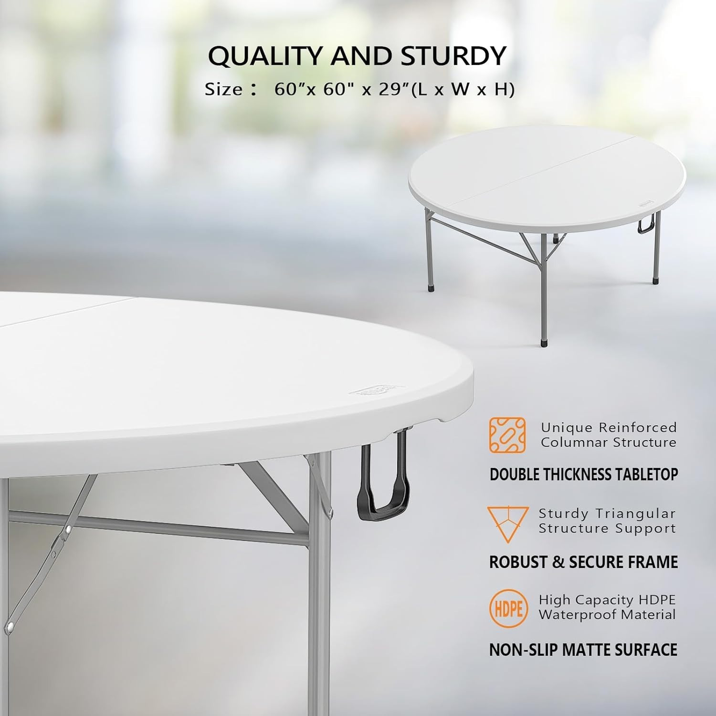 Round Bi-Fold Table in 4-Foot or 5-Foot Diameter with One-, Two- or Four-Table Pack Options