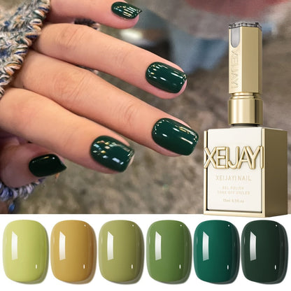 Gel Nail Polish Set with XEIJAYI Label, 6 Nude Pink Green and Glitter Colors, Shades 25 to 32
