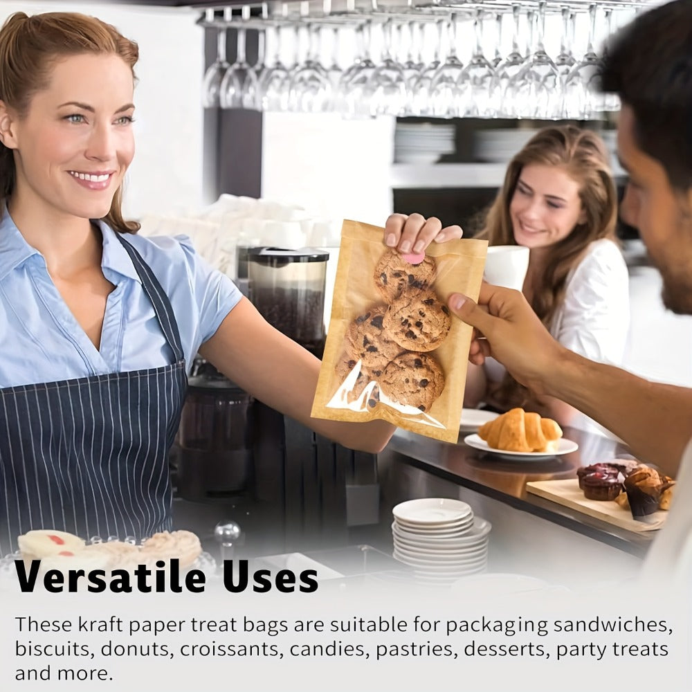 Cookie Bags with Window 300pcs Kraft Paper Bags with Thank You Stickers Grease Resistant for Entryways, Bedrooms and Living Spaces