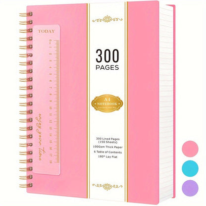 Large Spiral Notebook 300 Pages Hardcover – 8.5x11 A4 College Ruled 100GSM Lined Paper PVC Waterproof Cover for Work School Travel Women Men