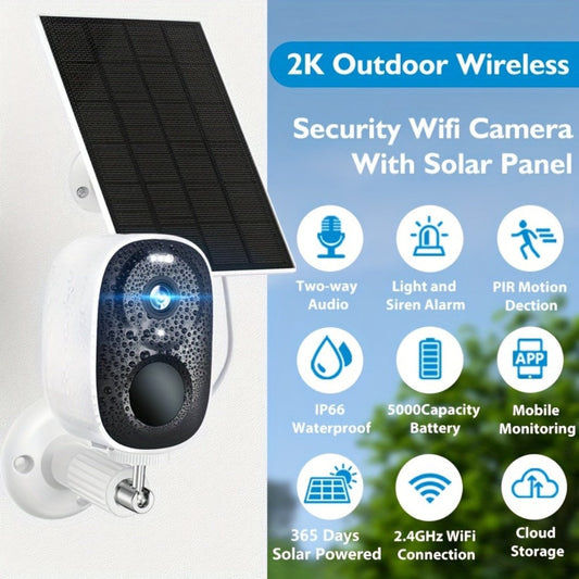 Solar Outdoor Security Camera with Dual-Band 2.4/5GHz WiFi, 5000mAh Battery and Black or White Body