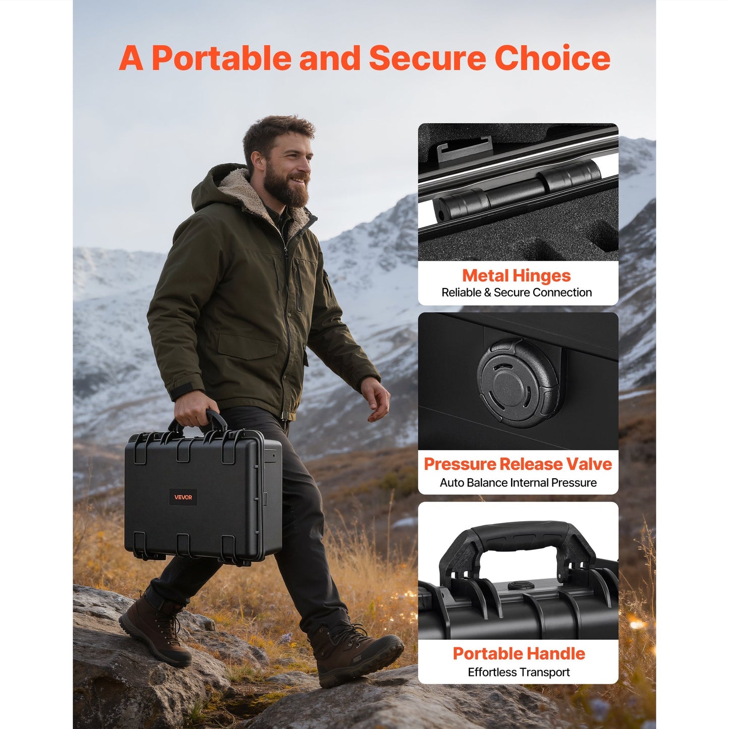 Hard Gun Case with Modular XPE Foam Interior – Heavy Duty Pistol Storage Box with Metal Hinges, 4 Lock Holes & Pressure Valve