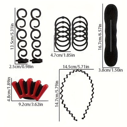 51-Piece Hair Styling Tool Set Braiding Kit with Clips Donut Bun Maker Hair Pins Curlers Braid Accessories for Women Bridal Wedding Updo