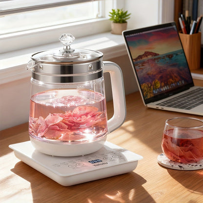 Electric Health Pot Smart Kettle 1.8L Thickened Glass 18 Smart Functions Removable Filter Multi-Functional for Tea Herbal Brewing Camping