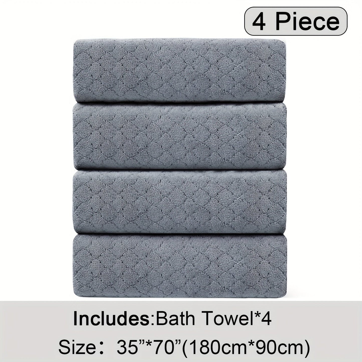 Bath Towels Set 4 Piece Diamond-Pattern Microfiber Towels in 10 Solid Color Options for Home and Guest Use