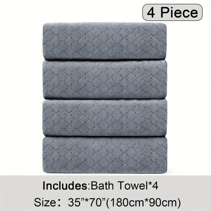 Bath Towels Set 4 Piece Diamond-Pattern Microfiber Towels in 10 Solid Color Options for Home and Guest Use