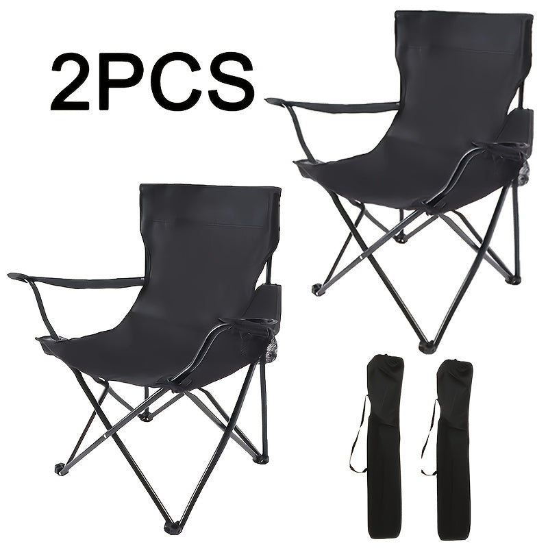 Set of Two Folding Camping Chairs with Cup Holders, Carry Bags, 82 cm Back Height and Black, Navy, Blue, Green or Red Options