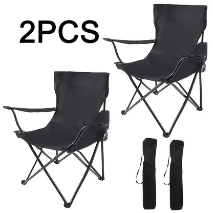 Set of Two Folding Camping Chairs with Cup Holders, Carry Bags, 82 cm Back Height and Black, Navy, Blue, Green or Red Options