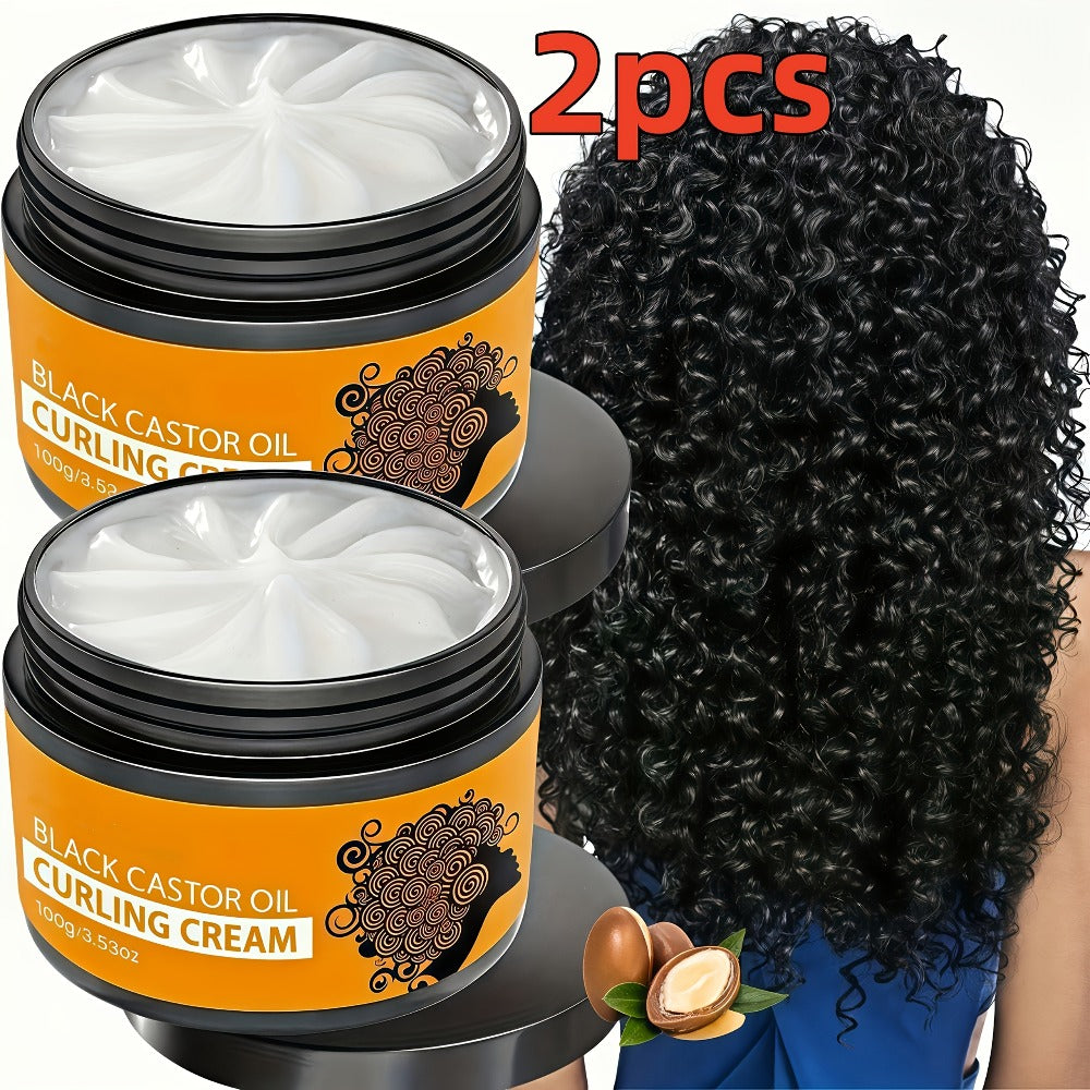 Castor Oil Curl Defining Cream 2-Pack, Deep Moisture Curl Styler with Rosemary & Coconut Oil, Frizz Control