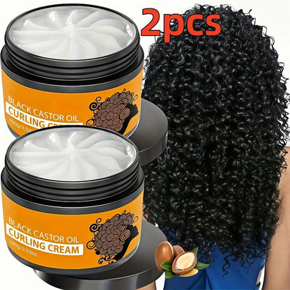 Castor Oil Curl Defining Cream 2-Pack, Deep Moisture Curl Styler with Rosemary & Coconut Oil, Frizz Control