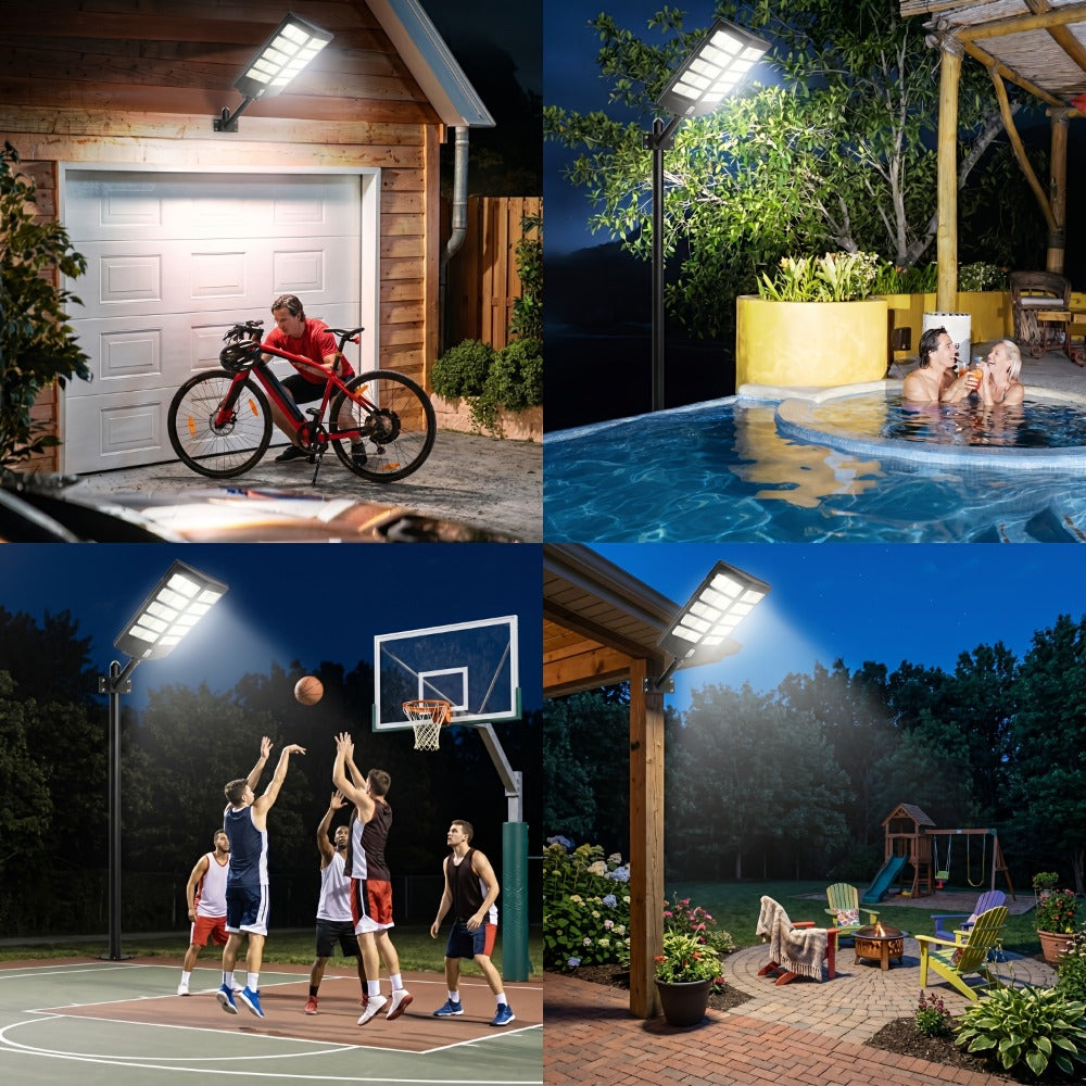 Solar Street Lights Outdoor 800 LED with Motion Sensor, 6500K Dusk to Dawn Flood Light, Remote Control
