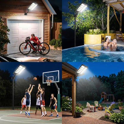 Solar Street Lights Outdoor 800 LED with Motion Sensor, 6500K Dusk to Dawn Flood Light, Remote Control