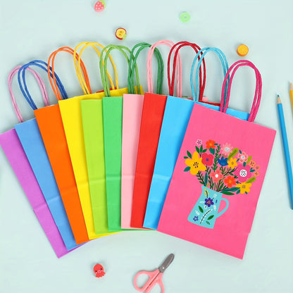 Paper Gift Bags with Handles Bulk 20/40/100pcs, Rainbow Colorful Kraft Party Favor Bags for Kids Birthday